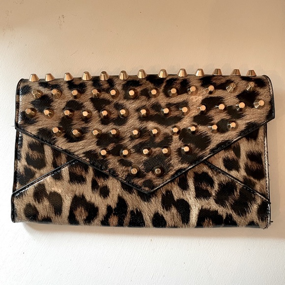 Handbags - Leopard Studded Clutch